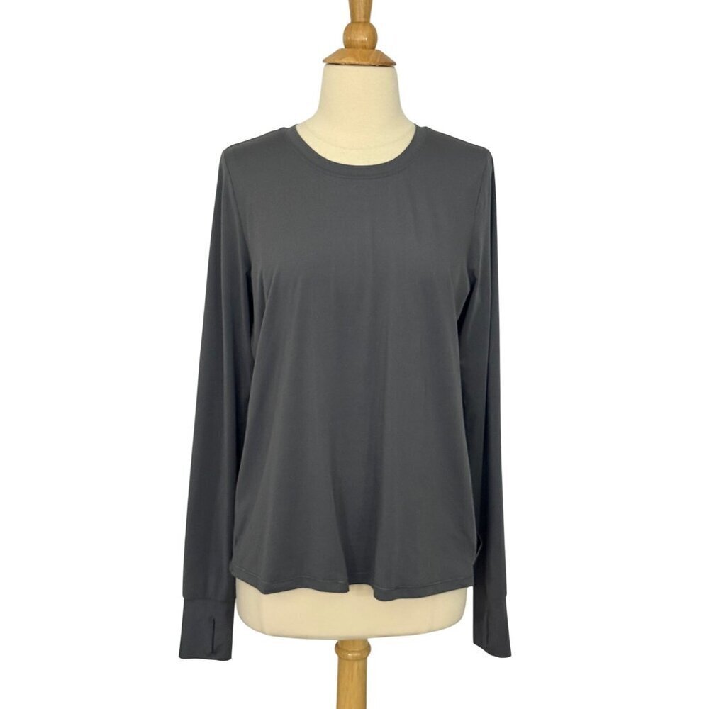 Spanx Soft Spot Wrap Top Gray Long Sleeve Thumbholes Open Back Athleisure Size M